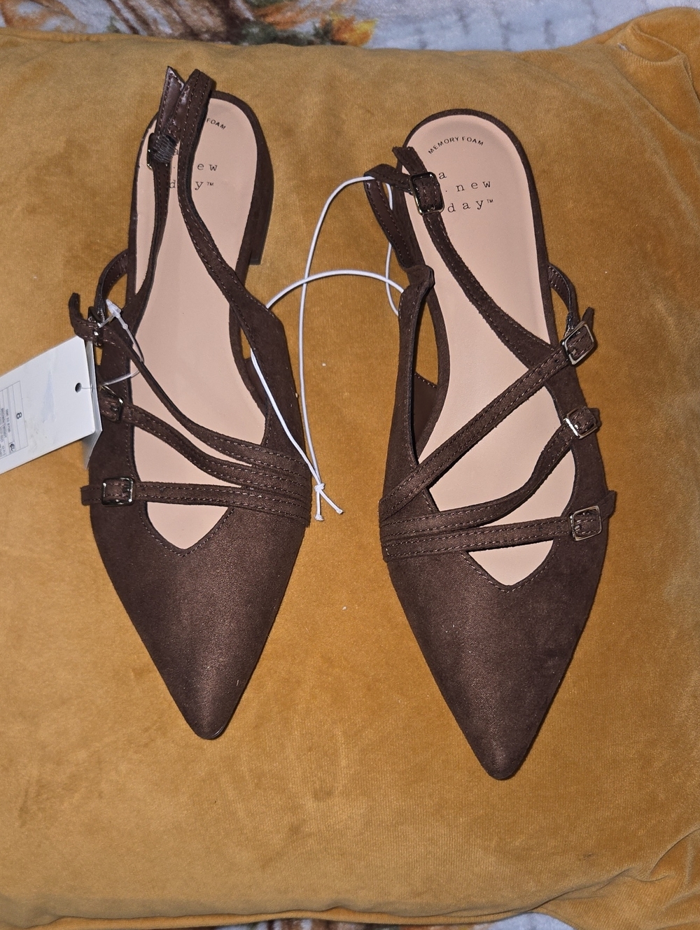 a new day Women's Dark Brown Pointed Slingback Flats with Buckle Straps